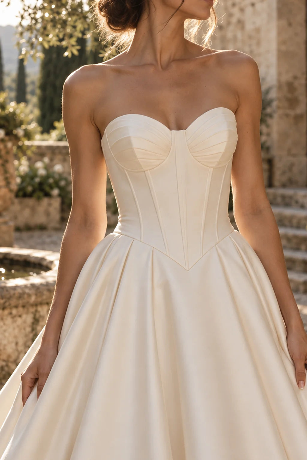 Robe Margaux, bustier : drapé en cœur, baleines et taille en pointe